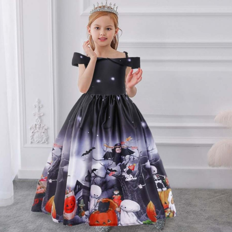 Nuova Fashion Off Spicch Girls Maxi cosplay Spotless Black Adatte Halloween Abito da ballo lungo abiti da ballo