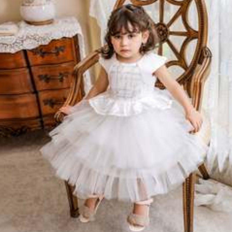 Nuovo stile Sleeveless Baby Girl Sequestro BAPTEST BAPTEMS DREST BASSICO COMPLETTO FAGGIO DI BAGNI Abito da sera carino da 0 a 6 anni