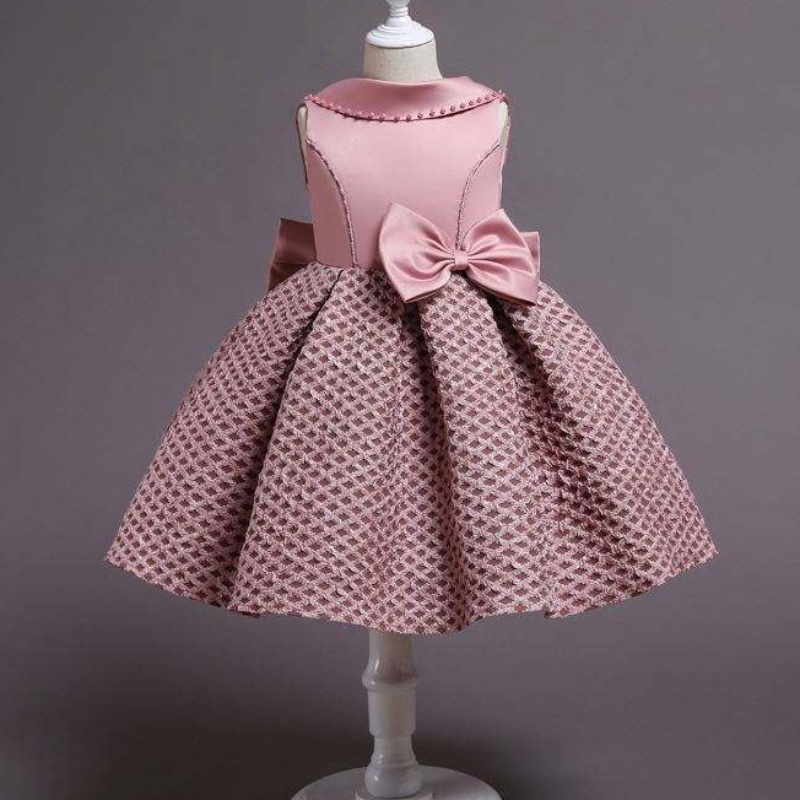 Baige Flower Girls Dresses Satin Bellissimo design per bambini da 3 a 10 anni Abito per esibizioni DS001