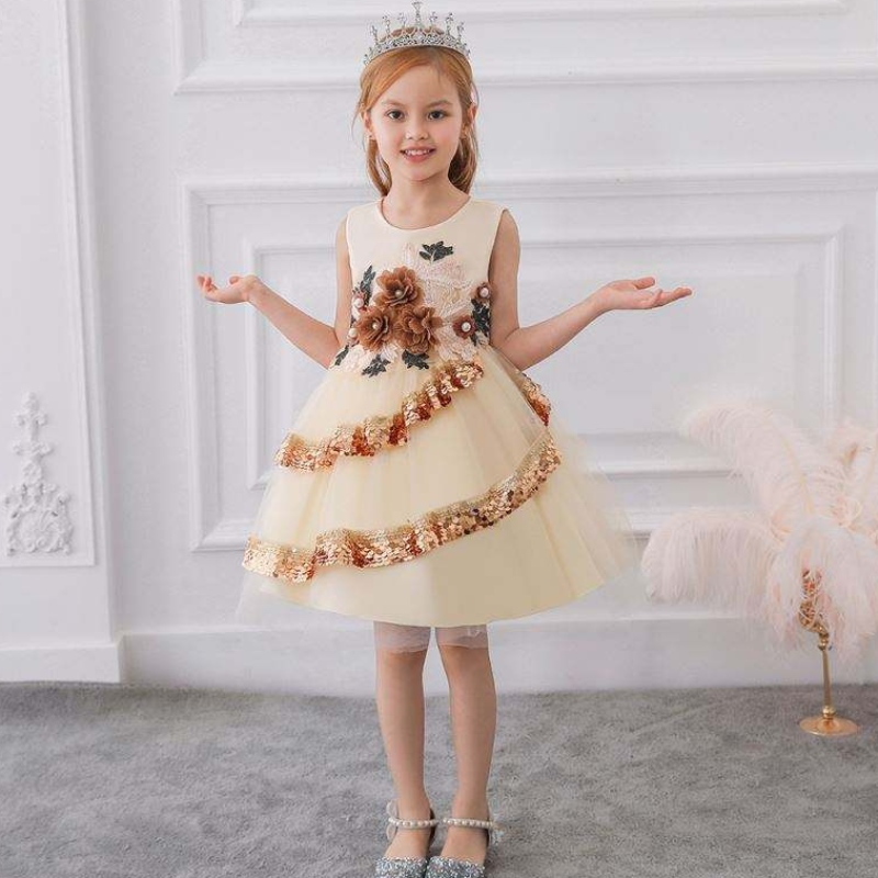 Baige Children Fancy Dress Girls Girls Dresses India&Pakistan Abbigliamento ragazze \\ 'paillettes di fiori L5148