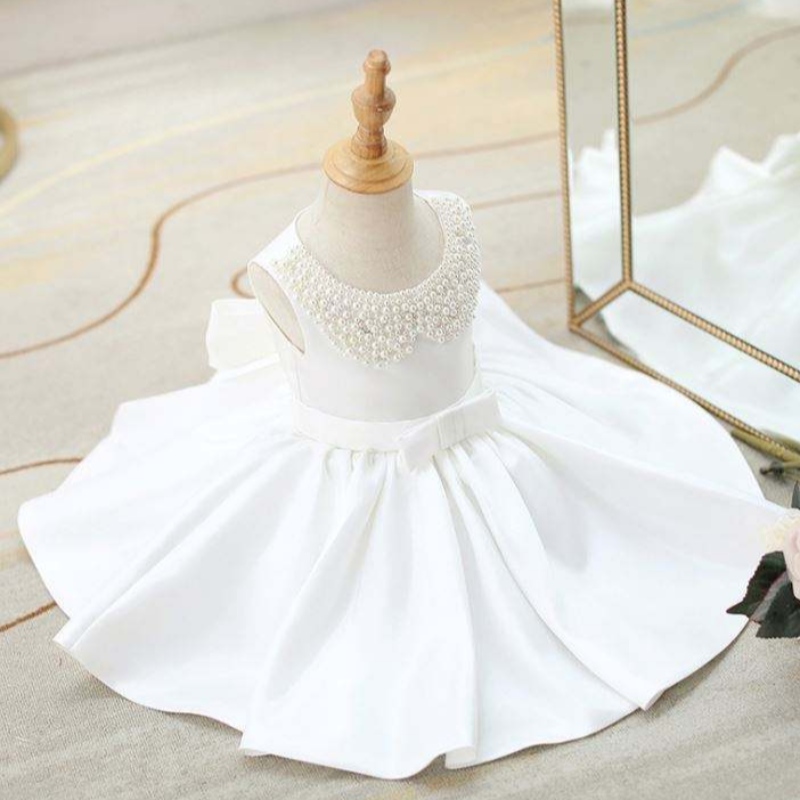 Abbigliamento per bambini senza maniche bianchi di baige abito da bambina principessa con perline abito da festa di fiori dz004