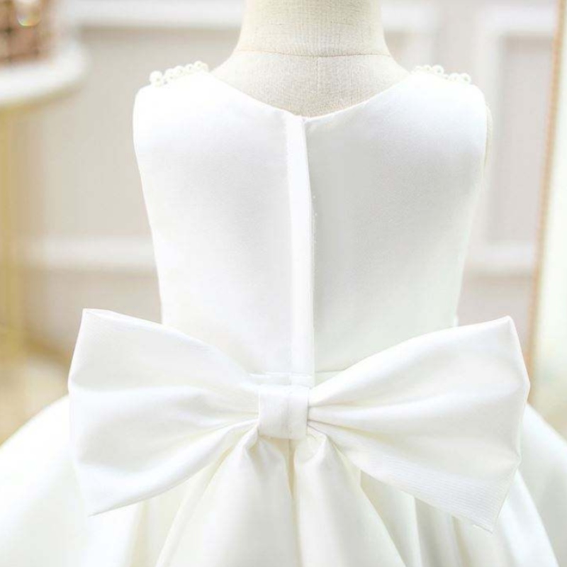 Abbigliamento per bambini senza maniche bianchi di baige abito da bambina principessa con perline abito da festa di fiori dz004