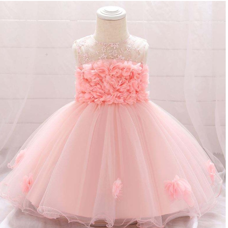 Baige New Frock Designs Girls \\ 'abbigliamento Flower Kids Kids Wear Baptism Dress L1920xz