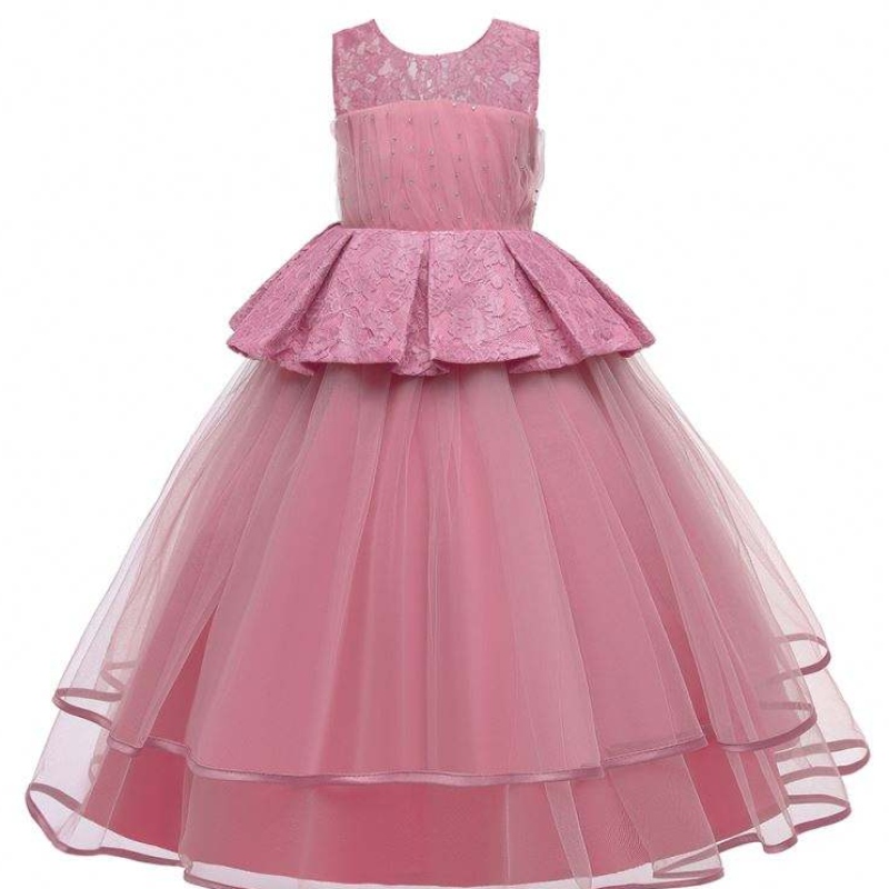 Baige Elegant Kids Long Dress Girls Children Long Abito Abito da sera Abiti lussuosi LP-275