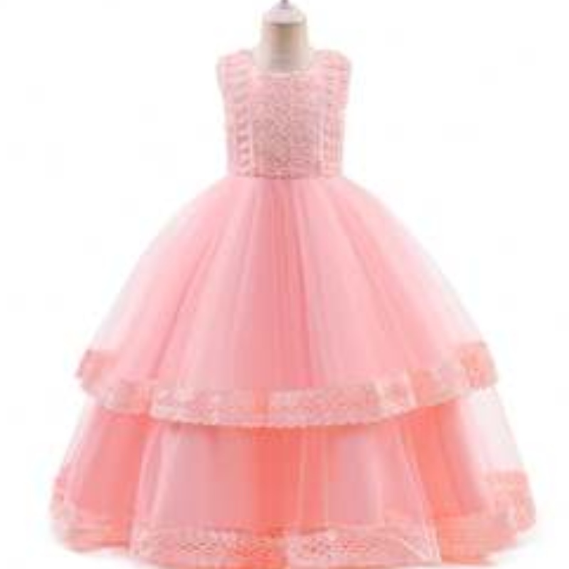 Baige Long Elegant Kids Teenage Weedding Dress Child Gowns Wear Wear 3-15 anni