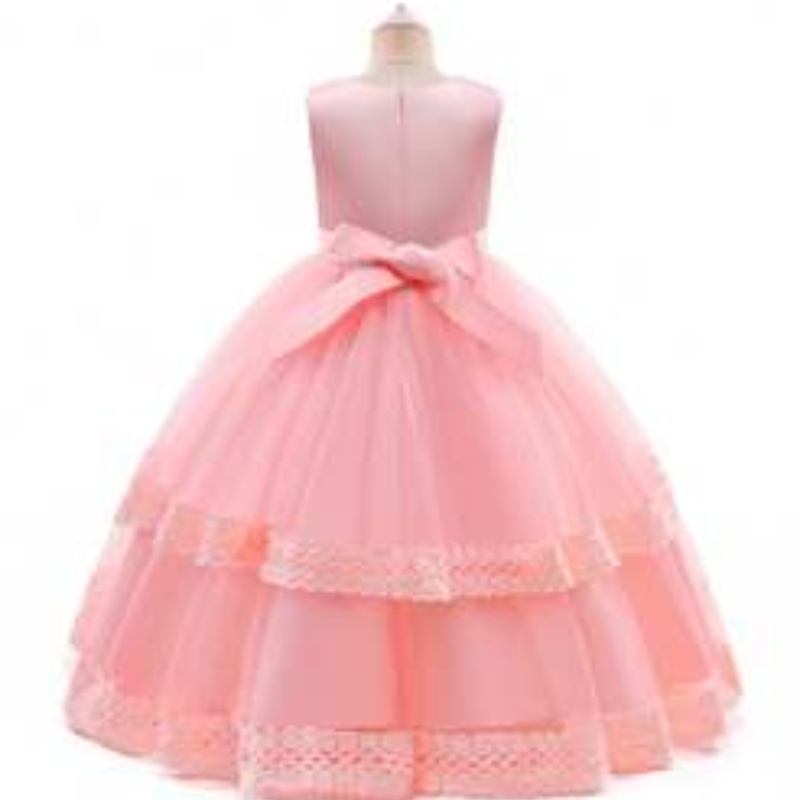 Baige Long Elegant Kids Teenage Weedding Dress Child Gowns Wear Wear 3-15 anni