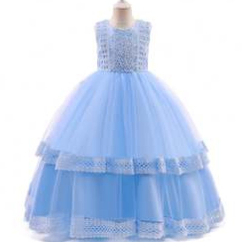 Baige Long Elegant Kids Teenage Weedding Dress Child Gowns Wear Wear 3-15 anni