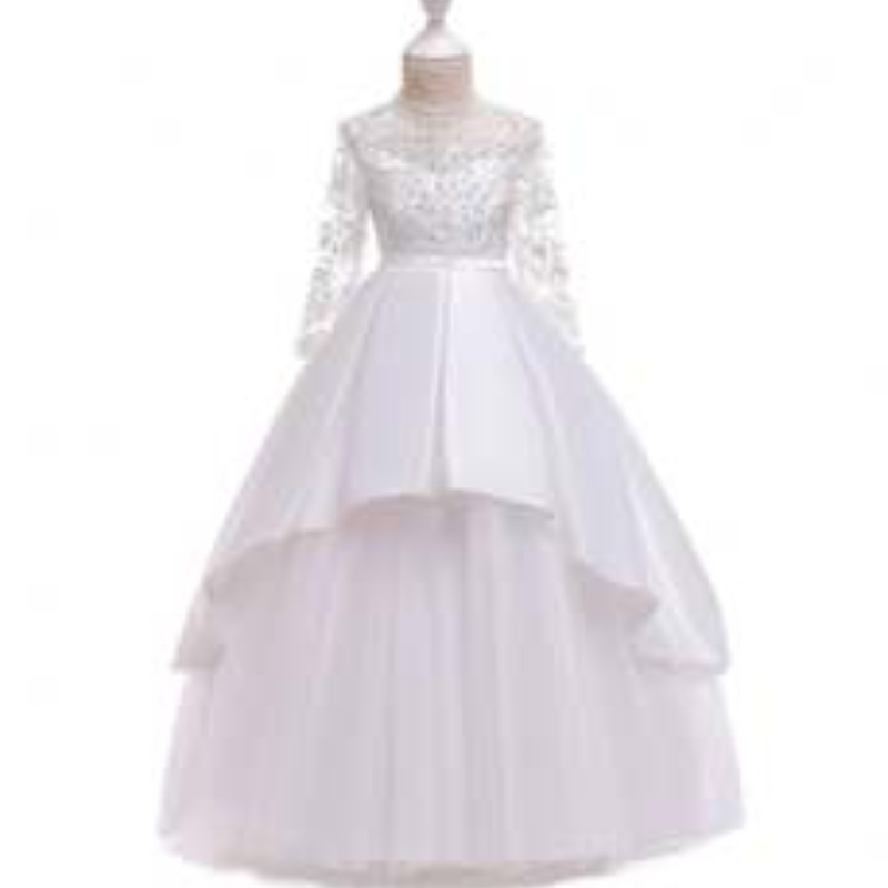 India a maniche lunghe in pizzo all'ingrosso Summer Flower Girl Wedding Party Abito LP-233