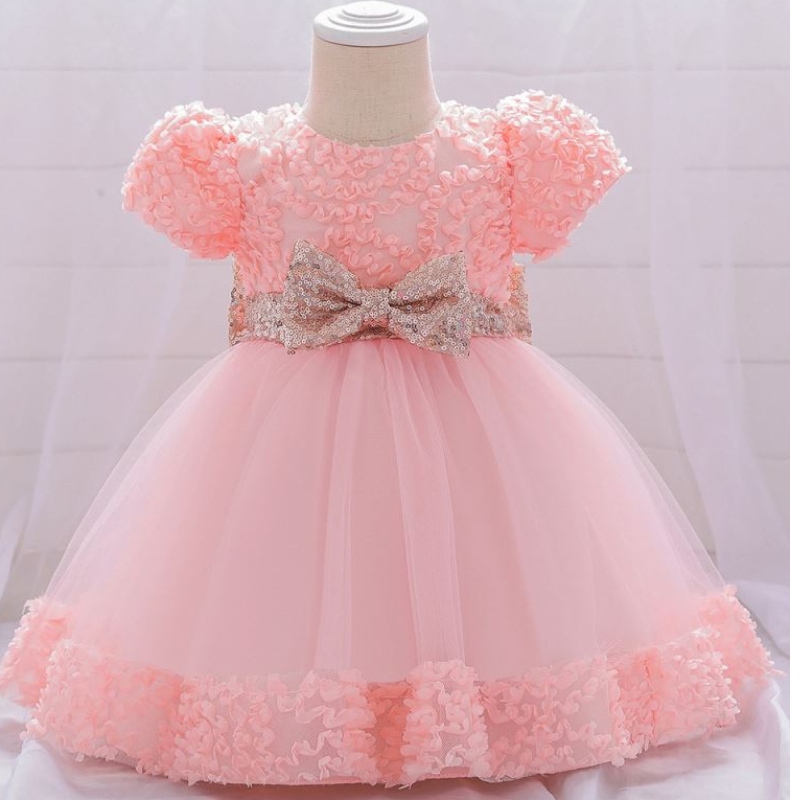 Baige New Design Kids Birthday Dresses abiti alla moda per bambini con prua con paillettes L1941xz