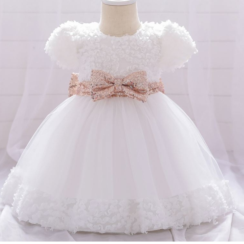 Baige New Design Kids Birthday Dresses abiti alla moda per bambini con prua con paillettes L1941xz