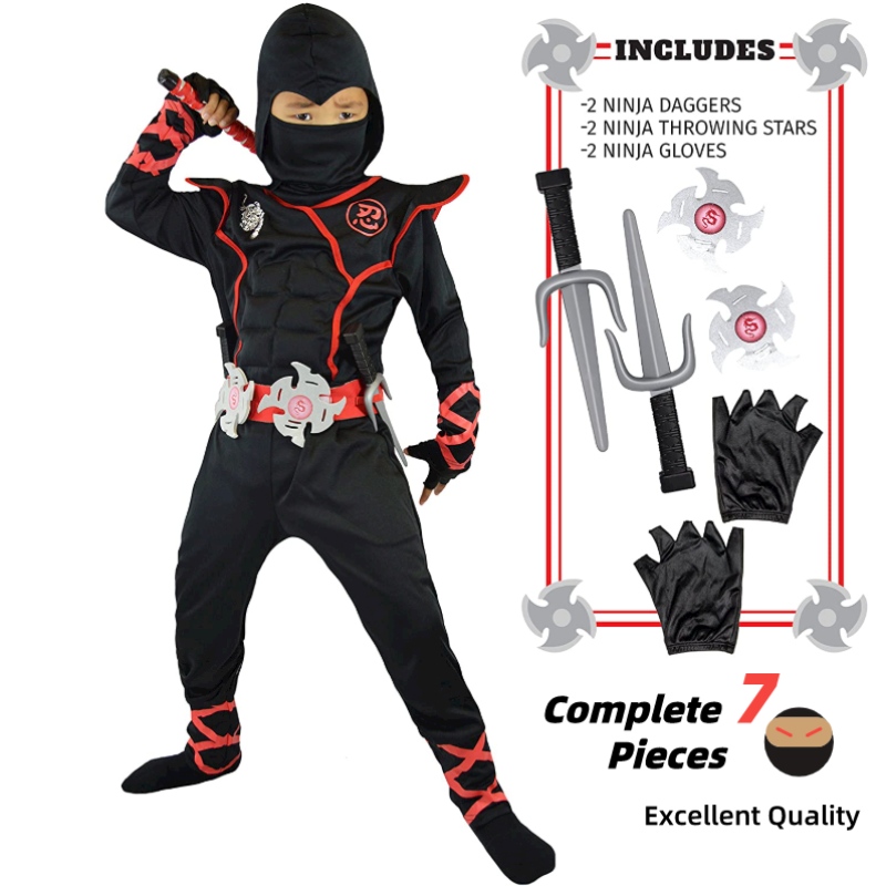 7 pezzi unisex bambinoninja deluxe costume per bambini gioca a tema Party Halloween Fancy Dress-up