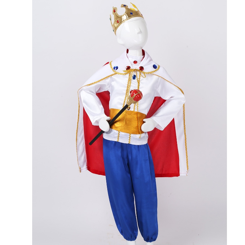 King Prince Costumes for Boys Kids Halloween Cosplay Dress Up Cloak Crown Scepter Set Carnival Roleplay Party Outfit