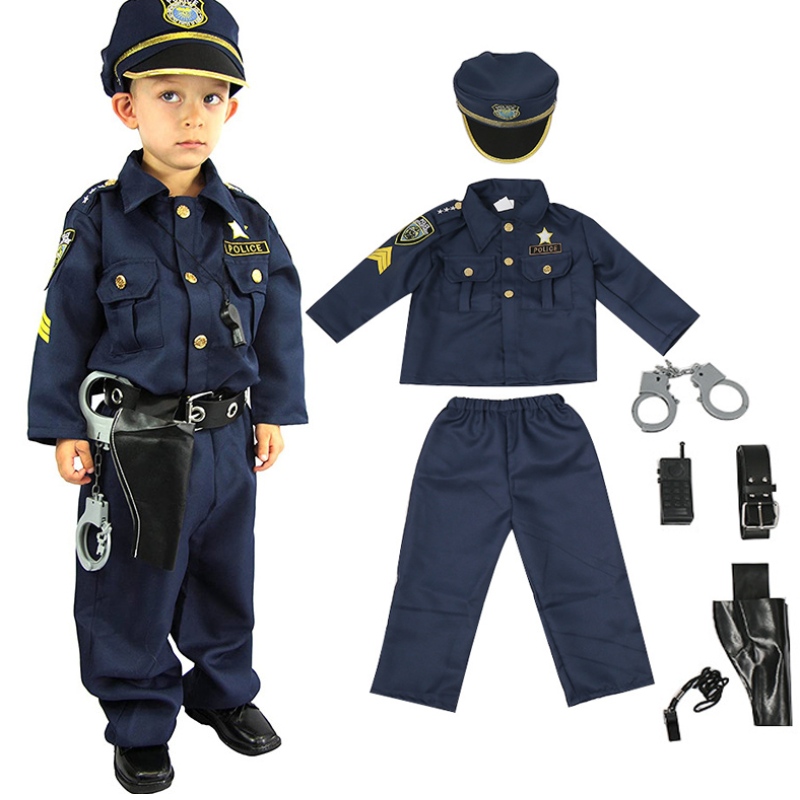 Deluxe Officer Officer Costume e Role Play Kit Boys Boys Halloween Carnival Party Performance Fancy Dress Up Unifort Outfit