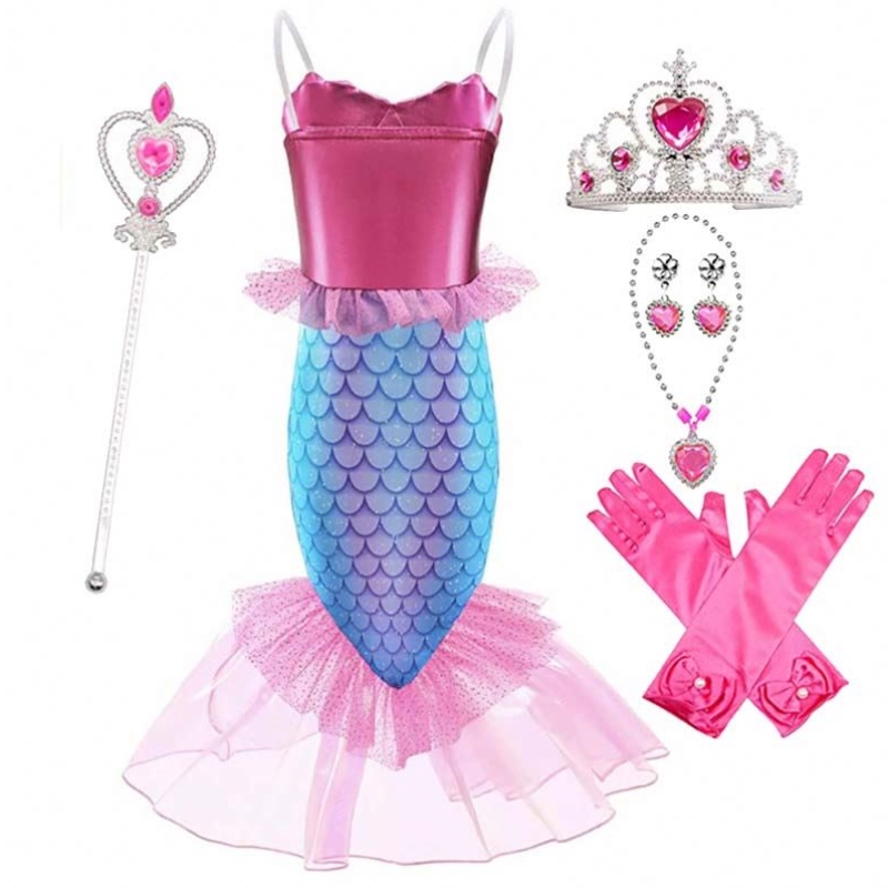 2022 Nuova bambina Principessa Ariel Pink Mermaid Abiti con accessorio