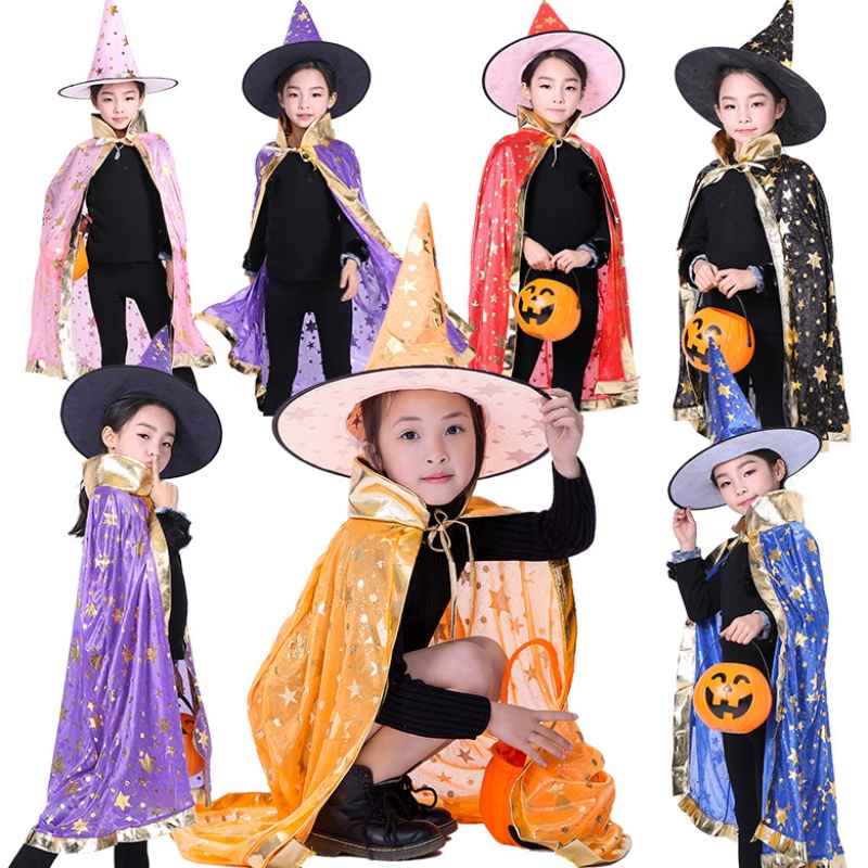 Halween Cloak Children Cosplay Witch Magician Mago Gigo Campo performance Cappello Costume Cappello Costume