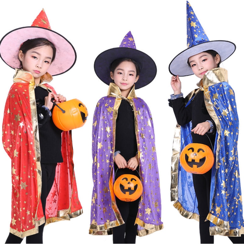 Halween Cloak Children Cosplay Witch Magician Mago Gigo Campo performance Cappello Costume Cappello Costume