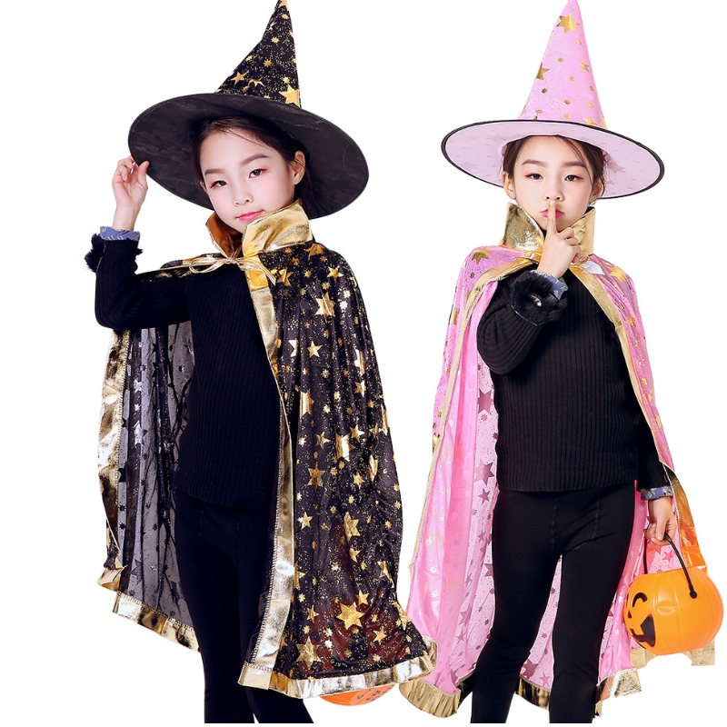 Halween Cloak Children Cosplay Witch Magician Mago Gigo Campo performance Cappello Costume Cappello Costume