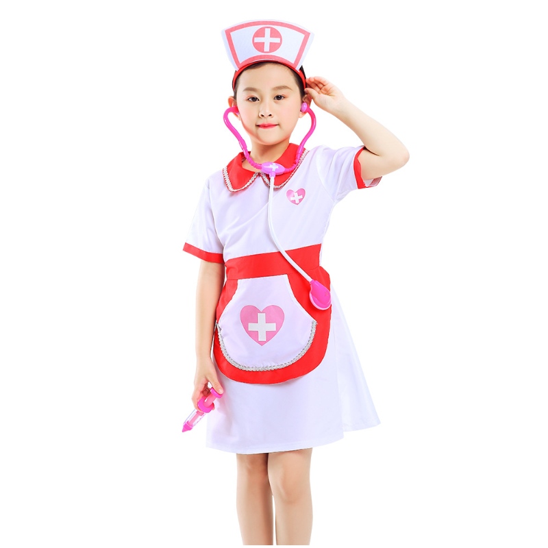 Girls Nurse finge gioca ad abito da abbigliamento completo e set di giocattoli