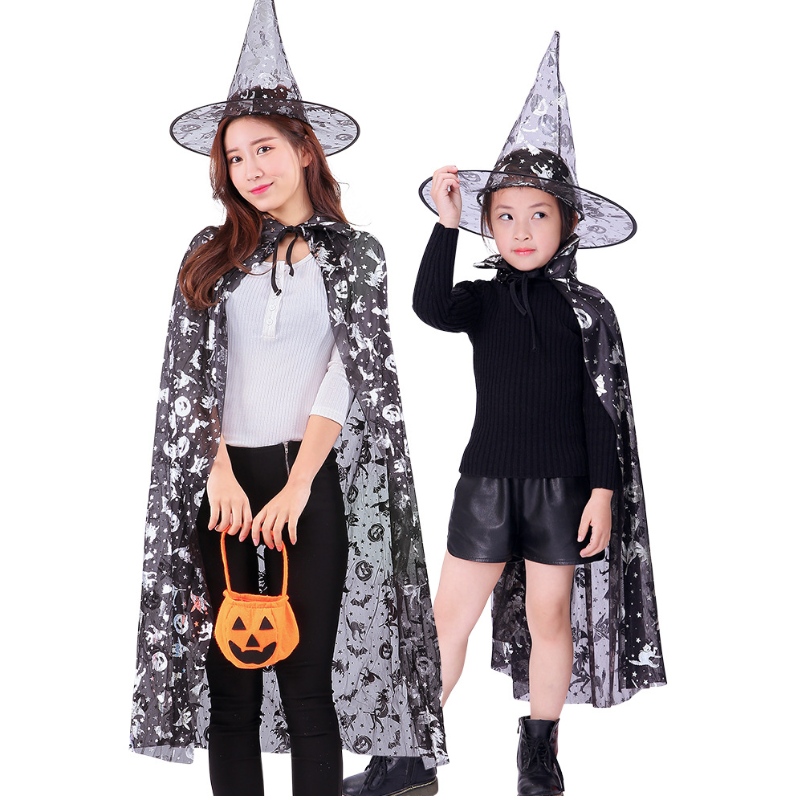 Halloween costumi Witch Wizard Cloak Cape Robe Cappello a punta per bambini Props Halloween Donne Set COSPLAY Birthday Party