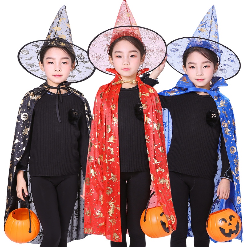 Halloween costumi Witch Wizard Cloak Cape Robe Cappello a punta per bambini Props Halloween Donne Set COSPLAY Birthday Party