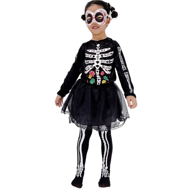 Girls Halloween Skeleton Dress Party Performance Costumi