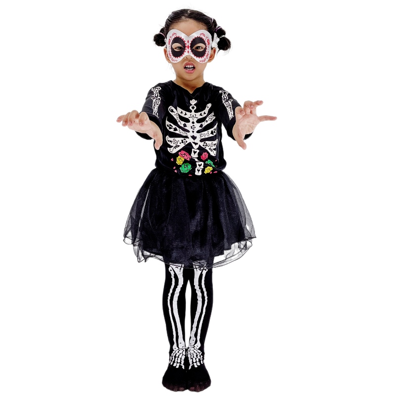 Girls Halloween Skeleton Dress Party Performance Costumi