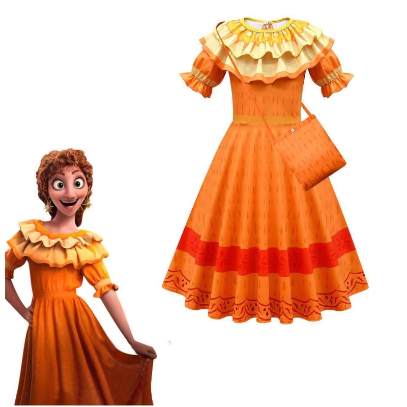 ENCANTO Madrigal Cosplay Costume Girl Dress Dress Fancy Dresses per Carnival Halloween Princess Abito Orecchini Mirabel Costume