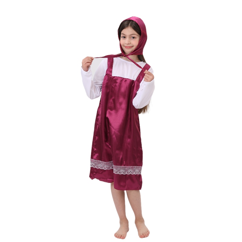 Carattere di cartone animato costume da masha Halloween piccolo costume da festa con felpa con cappuccio rosso