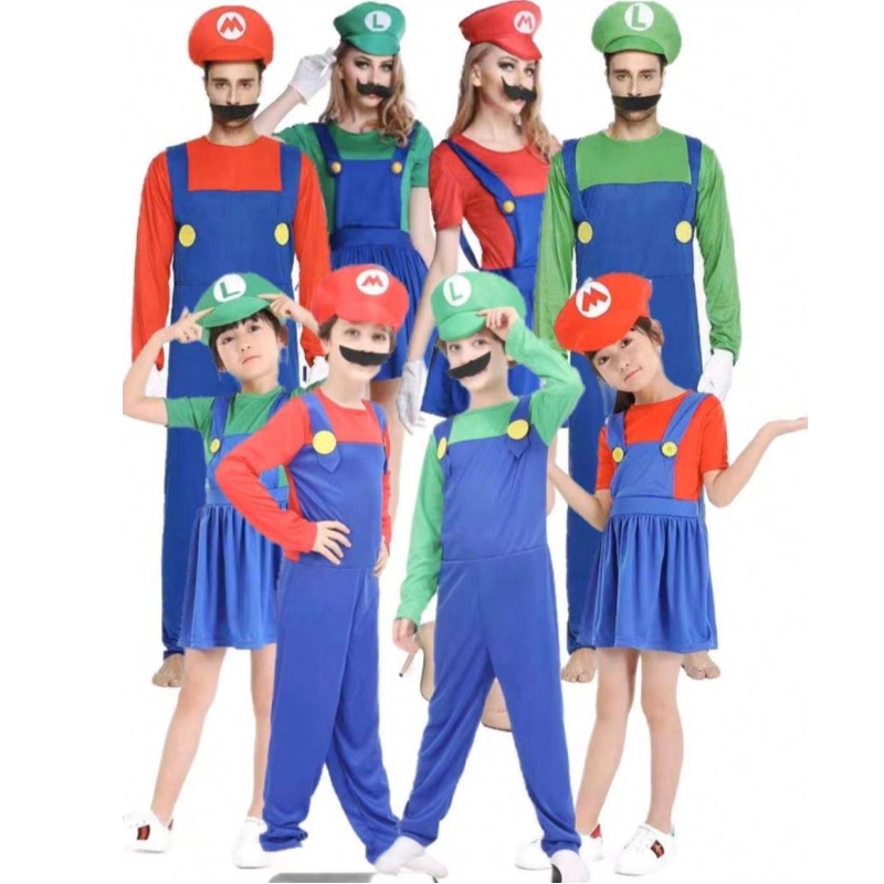 Super Mario vestiti adulti e bambini Mario Family Bros Costume Set Bambini regalo Halloween Party Mario&Luigi