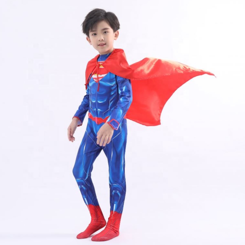 Fabbrica cinese genitore-children parallelo TV&movie Super Hero Costume Costume Halloween vestiti Costume de Super Man with Cape