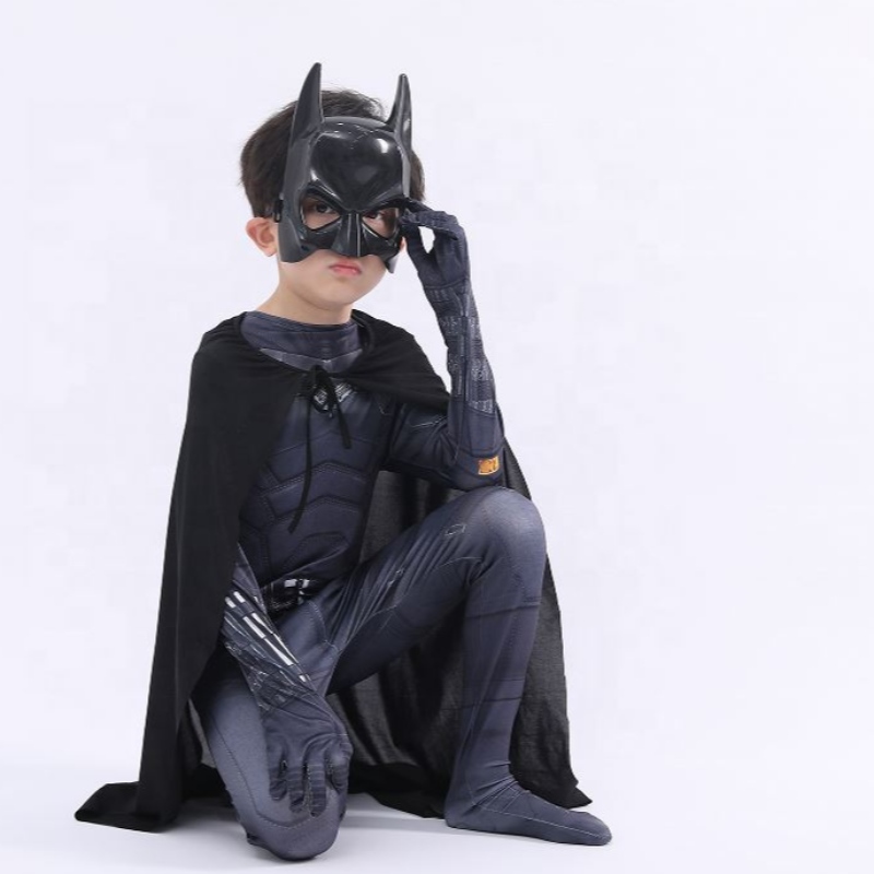 Nuovo stile Black Body Black Halloween Kids Superhero Costumi Cosplay Movie Costume Pattinson The Bat Man con Cape&Mask