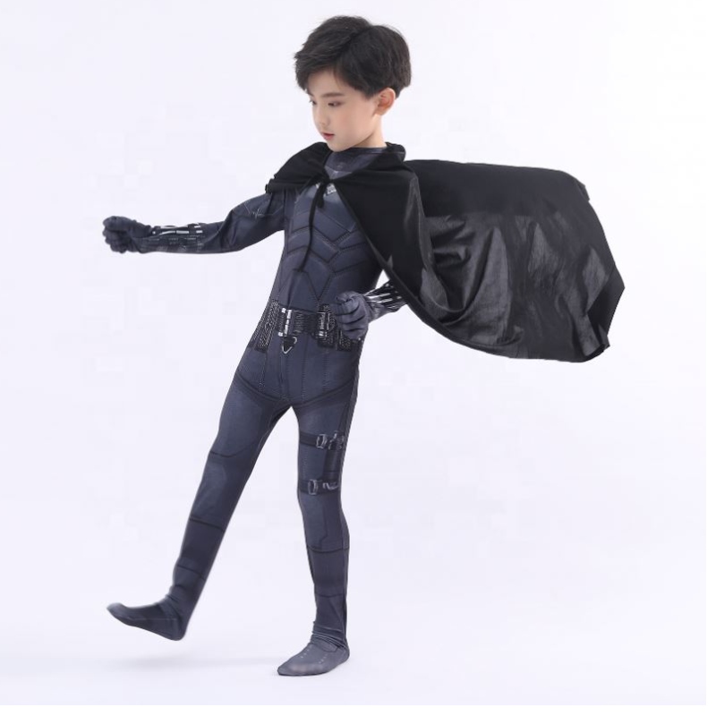 Nuovo stile Black Body Black Halloween Kids Superhero Costumi Cosplay Movie Costume Pattinson The Bat Man con Cape&Mask