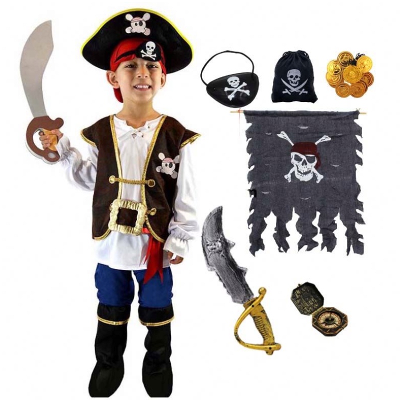 Deluxe Halloween Cosplay Set Kids Boys Pirate Costume per bambini con cappello DGHC-080