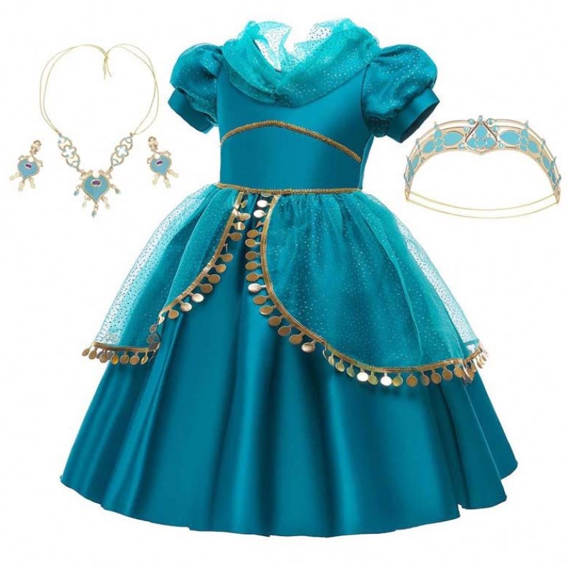 Abito per le bambine di Halloween Jasmine vestito da principessa Aladdin Cosplay Princess Jasmine per 2-10 anni Hcal-004