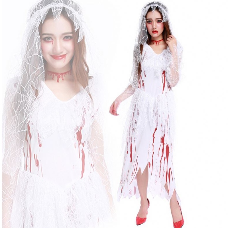 Costumi di Halloween Women \\ Halloween Horror Cos Bloody Skull Skull Zombie Morte per adulti Bride