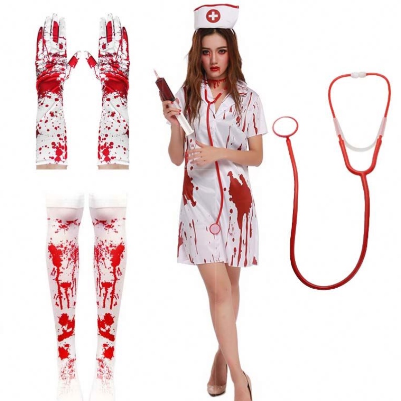 2022 Halloween Killer Caresgover Women Nurse Zombie Bloody Costume HCVM-016