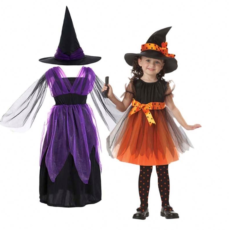 Halloween Party Costume Girl 2-15 anni BAT Purple Wicked Witch Fancy Dress HCVM-005