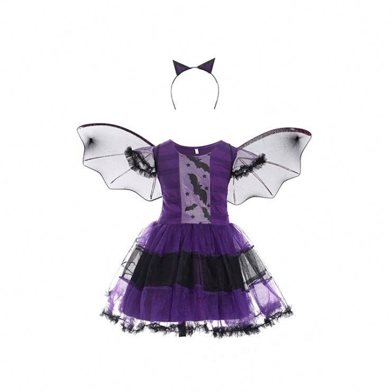 Halloween Party Costume Girl 2-15 anni BAT Purple Wicked Witch Fancy Dress HCVM-005