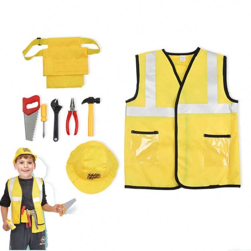 Kid Builder Career Dress Up Clothes Boys Construction Operatore costume con cappello da giubbotto per utensili HCBC-002