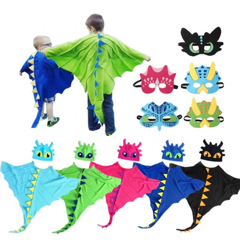 Bambini Halween Costume Cloak con cappello e maschera Dinosaur Cosplay Fancy Dress Up Party Bomboniere