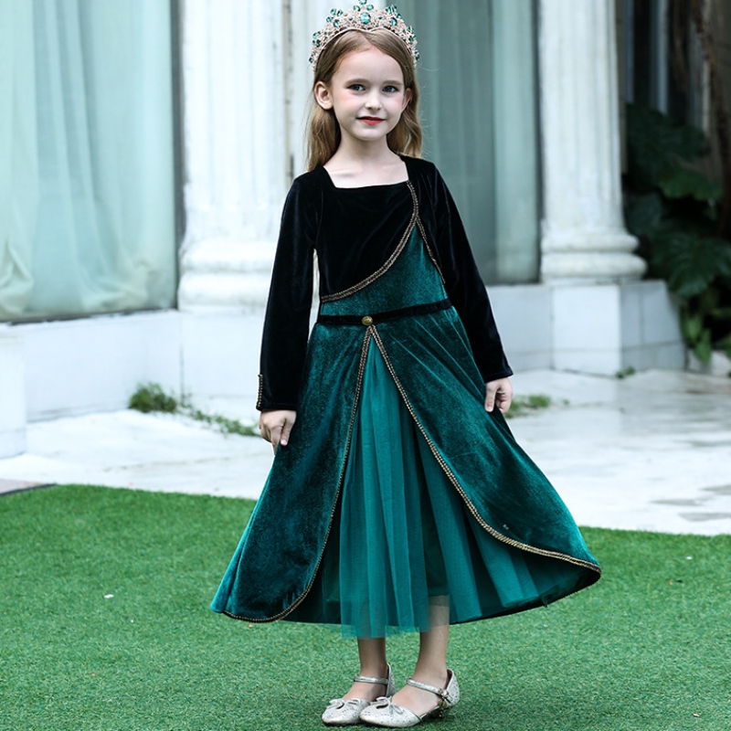 Elegante vestito Anna per ragazze a maniche lunghe Velvet Kids Halloween Feste COSTRUI PRINCIPEST