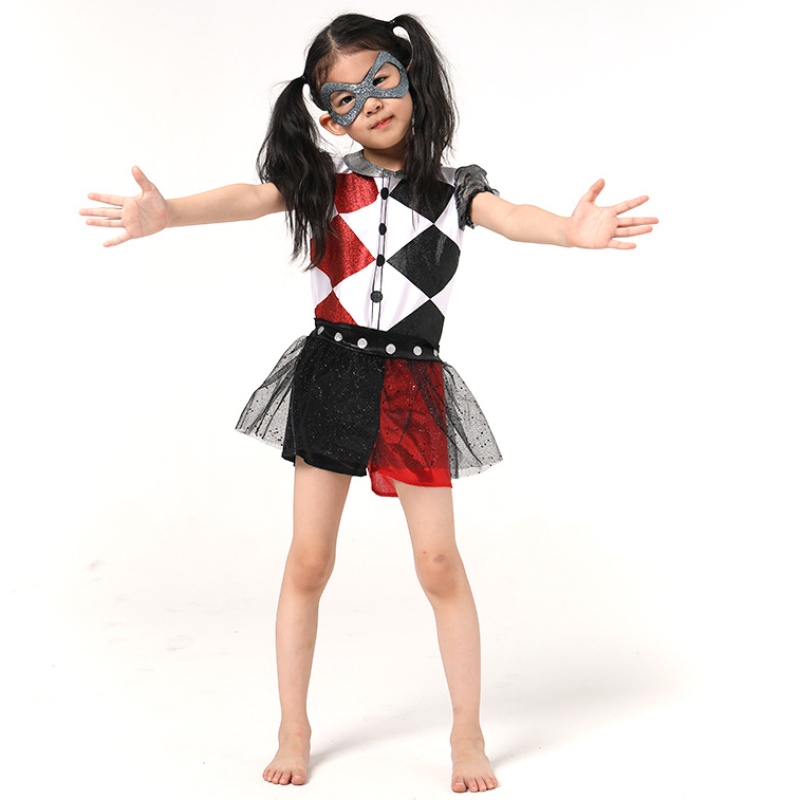 Ultima ragazza divertente Harley Quinn Girls Halloween Costume con maschera per bambini