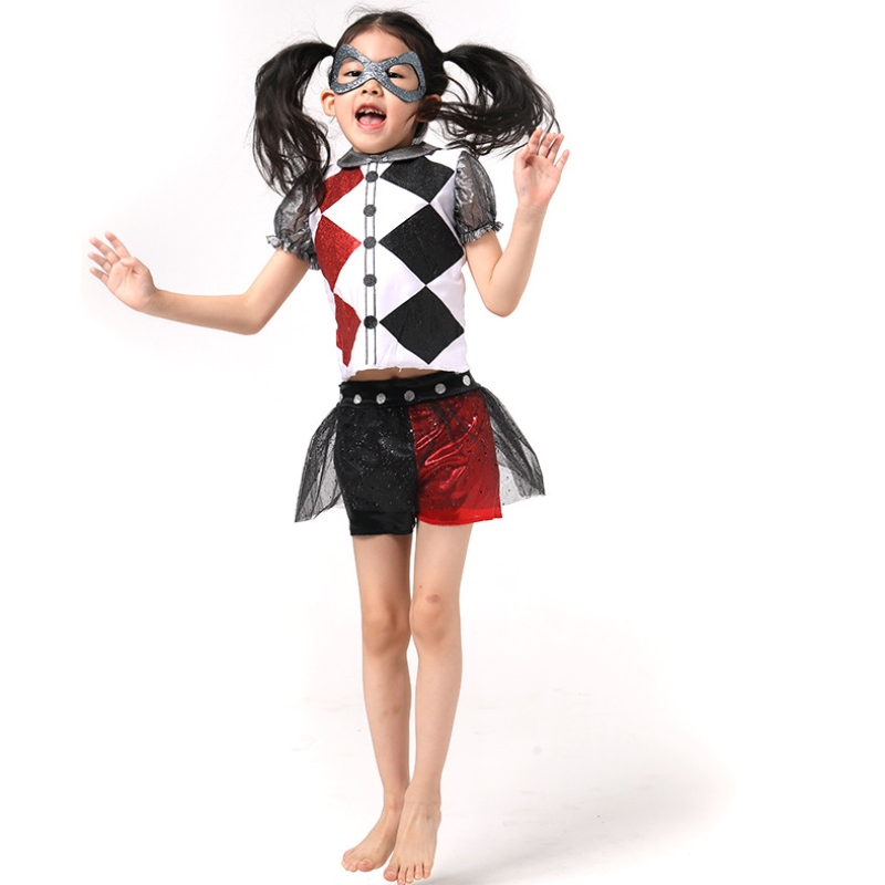 Ultima ragazza divertente Harley Quinn Girls Halloween Costume con maschera per bambini