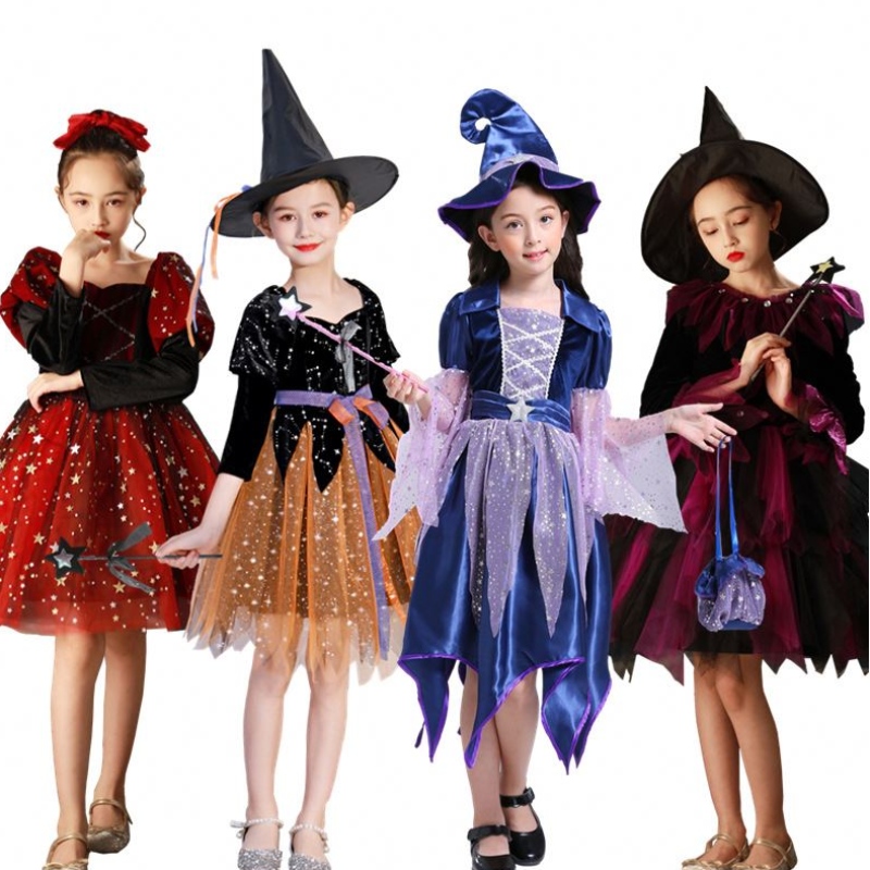 Nuovo costume da strega Cosplay Girls costume di Halloween per bambini Children Children Dress vestito inverno con cappello