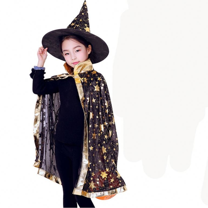 Bambini Halween Costumi Star Wizard Witch Cloak Cape Robe With Pinty Cat Cosplay Props Birthday Party Mardi Gras Accessorio