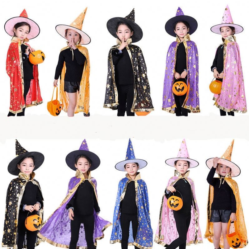 Bambini Halween Costumi Star Wizard Witch Cloak Cape Robe With Pinty Cat Cosplay Props Birthday Party Mardi Gras Accessorio