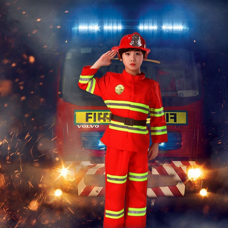 2021 Halloween Cosplay Kids Firefighter Uniform Children Sam Fireman Ruoto Abbigliamento da lavoro Boy Girl Performance Party Costa