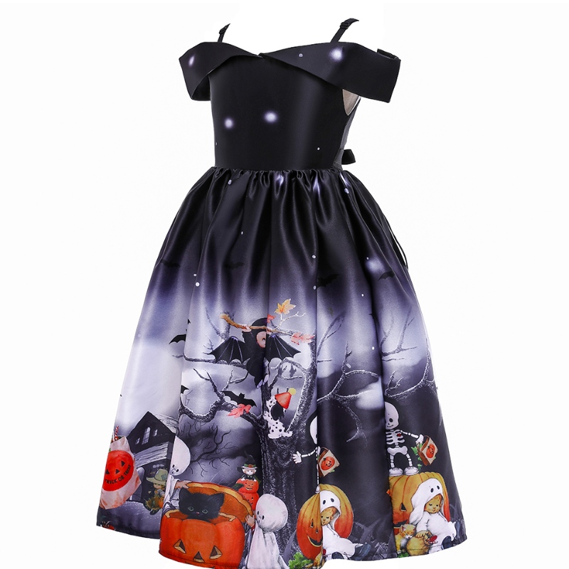 Kids Dress Dress Halloween Stampa vestito da cartone animato Costume in pizzo per Halloween