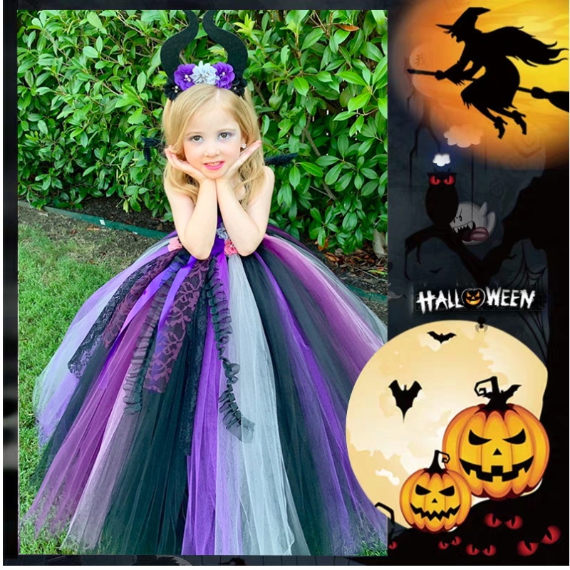 Amazon Hot Selling Girls Halloween Costume Vampire Witch Cosplay Spettaio per feste tutu abiti