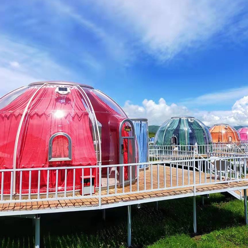 Tenda geodetica esterna della cupola della tenda della cupola trasparente di lusso di 5.3+2.1 metri per l'hotel del resort, campeggio, attività all'aperto